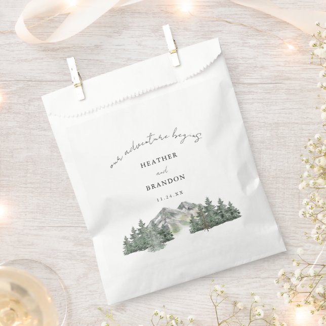 Our Adventure Begins Mountain Wedding Favour Bag (Clipped)