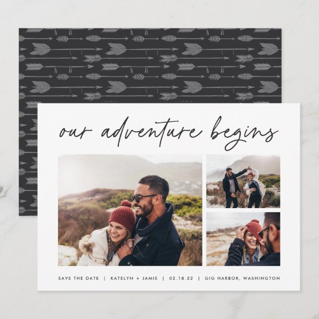 Our Adventure Begins | Multi Photo Save The Date (Front/Back)