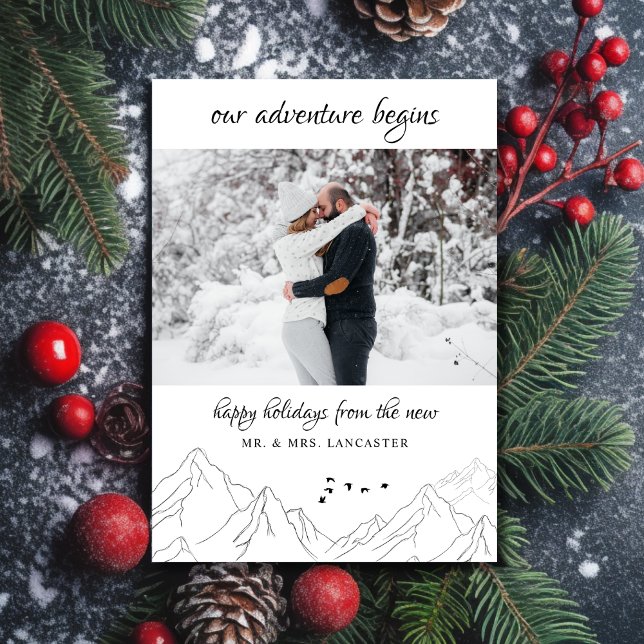 Our Adventure Begins Newlywed Photo Holiday Card (Creator Uploaded)