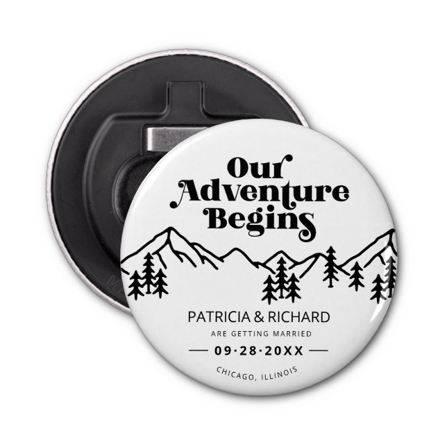 Our Adventure Begins Outdoor Wedding Save The Date Bottle Opener (Front)