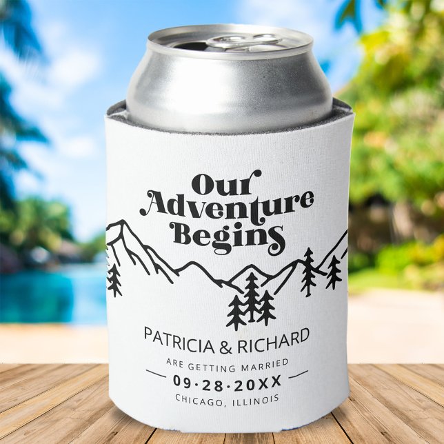 Our Adventure Begins Outdoor Wedding Save The Date Can Cooler (Creator Uploaded)