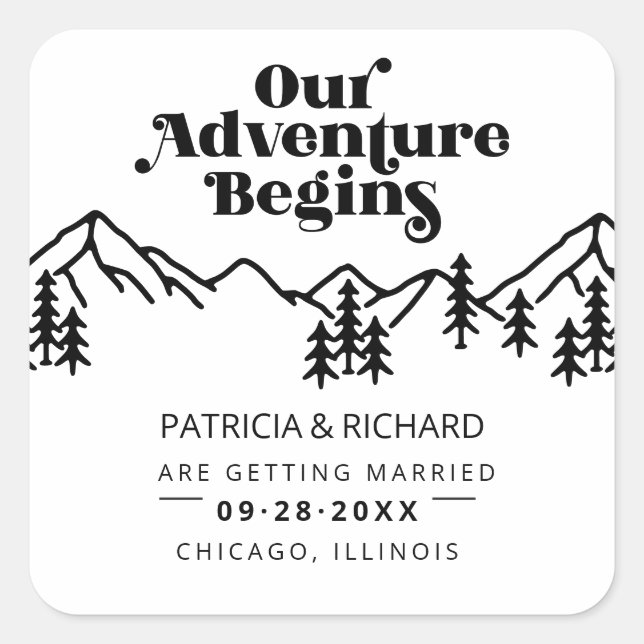 Our Adventure Begins Outdoor Wedding Save The Date Square Sticker (Front)