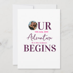 our adventure begins photo circular wedding couple invitation