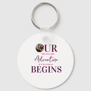 our adventure begins photo circular wedding couple key ring
