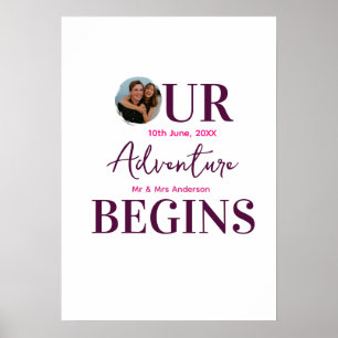 our adventure begins photo circular wedding couple poster