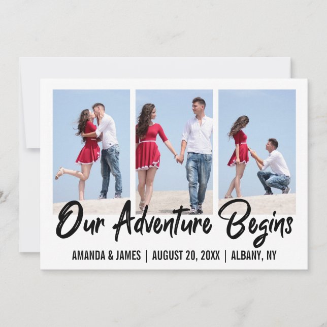 Our Adventure Begins Photo Collage Save The Date Announcement (Front)