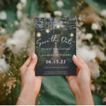Our Adventure Begins | Rustic Forest Save the Date Invitation<br><div class="desc">OUR ADVENTURE BEGINS - RUSTIC FOREST SAVE THE DATE An enchanting lush forest with glowing, mason jar string lights. The back of this invitation features your photo. You can easily personalise your SAVE THE DATE using "personalise template." You can add a your photo on the back in place of our...</div>