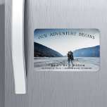 Our Adventure Begins | Save the Date Magnet<br><div class="desc">A rustic save the date photo magnet for the outdoorsy and adventurous couple,  designed to accommodate your favourite horizontal or landscape orientated full-bleed engagement photo. "Our Adventure Begins" appears as a text overlay arched across the top,  with your names,  wedding date and wedding location along the bottom.</div>