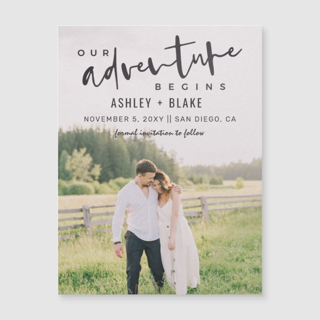Our Adventure Begins Script Photo Save the Date (Front)