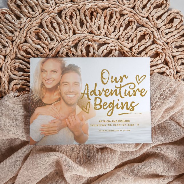 Our Adventure Begins Wedding Photo Save the Date Invitation (Creator Uploaded)