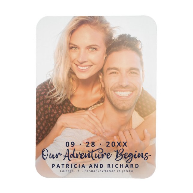 Our Adventure Begins Wedding Save the Date Magnet (Vertical)