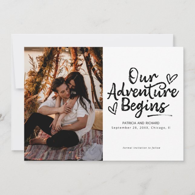 Our Adventure Begins Wedding Save The Date Photo Invitation (Front)
