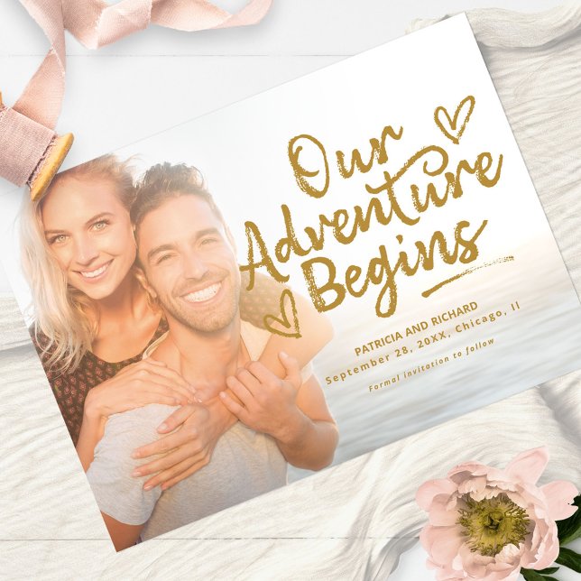 Our Adventure Begins Wedding Save The Date Photo Invitation (Creator Uploaded)