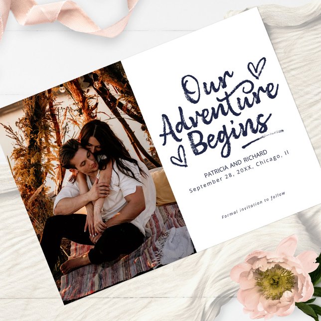 Our Adventure Begins Wedding Save The Date Photo Invitation (Creator Uploaded)