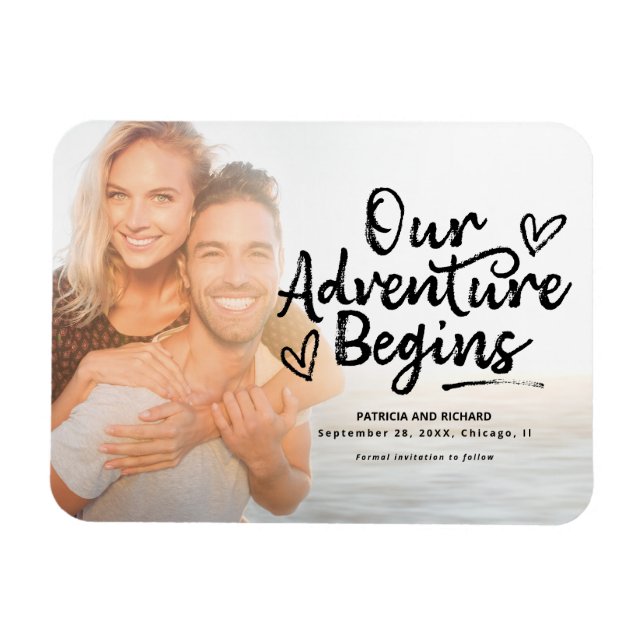 Our Adventure Begins Wedding Save The Date Photo Magnet (Horizontal)