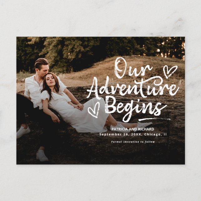 Our Adventure Begins Wedding Save The  Date Photo Postcard (Front)