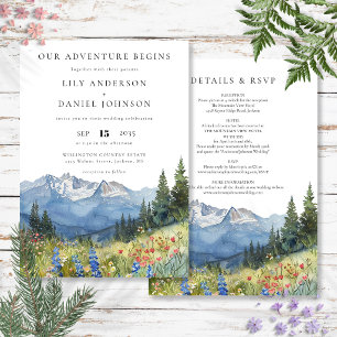 Our Adventure Mountain Wildflower Floral Wedding Invitation