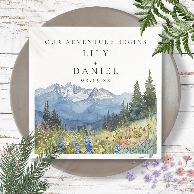 Our Adventure Mountain Wildflower Wedding Napkin (Our Adventure Mountain Wildflower Wedding Napkins)