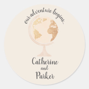 Our Adventure World Globe Map Travel Gold Wedding  Classic Round Sticker