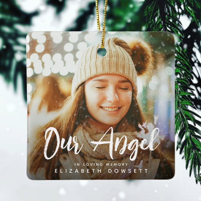 Our Angel' Memorial Photo Keepsake Christmas Ceramic Ornament (Creator Uploaded)