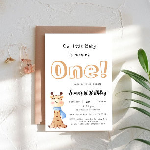 Our Baby Is Turning One Cute Giraffe 1st Birthday Invitation