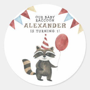 Our Baby Racoon 1st Birthday  Classic Round Sticker