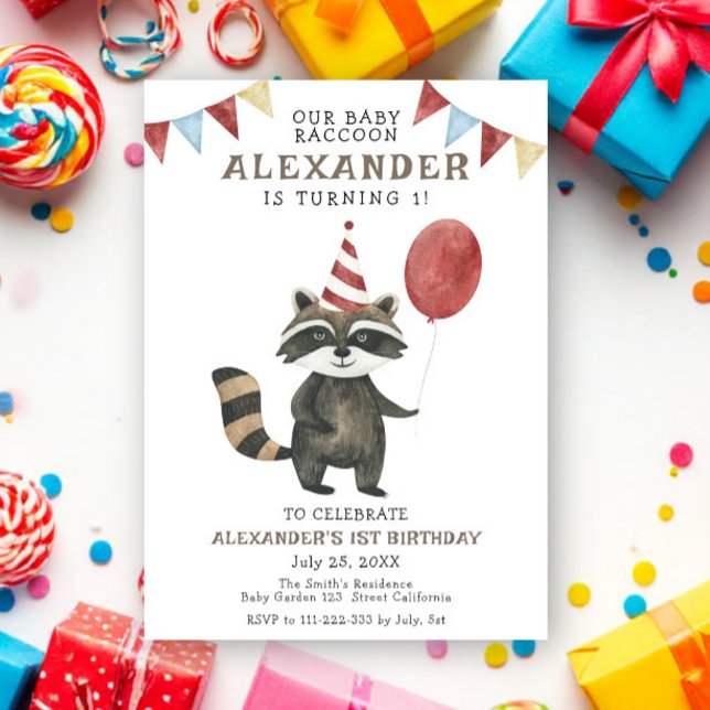 Our Baby Racoon 1st Birthday Invitation (Creator Uploaded)
