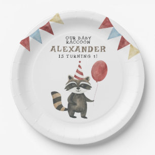 Our Baby Racoon 1st Birthday Paper Plate