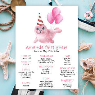 Our Baby Seal First Birthday Milestone Birthday Poster