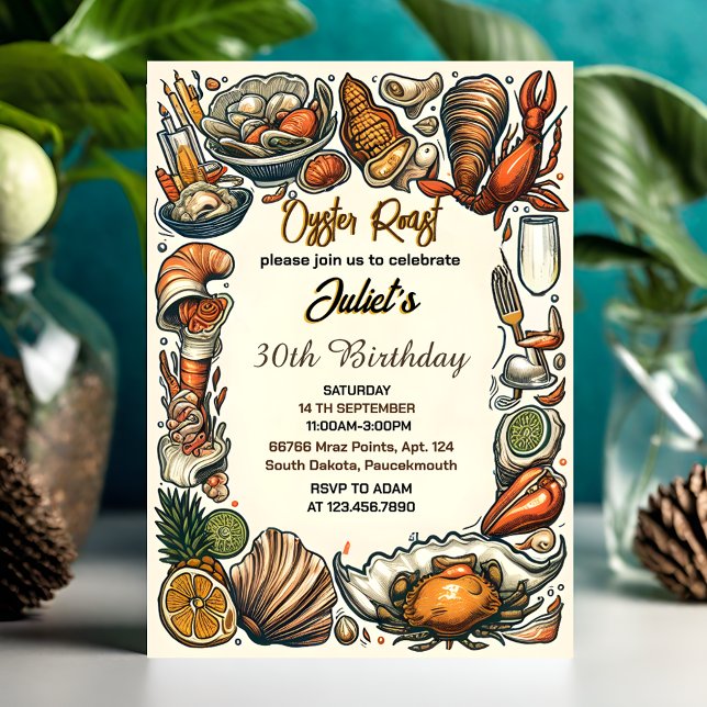 Our Beach Seafood pearl oyster roast 30th Birthday Invitation (Creator Uploaded)