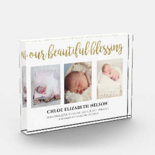 Our Beautiful Blessing 3 Photo Gold Glitter Simple Block