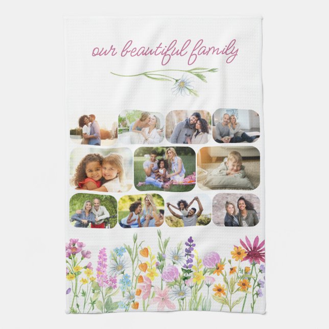 Our Beautiful Family Pretty Wildflower 11 Photo Tea Towel (Vertical)