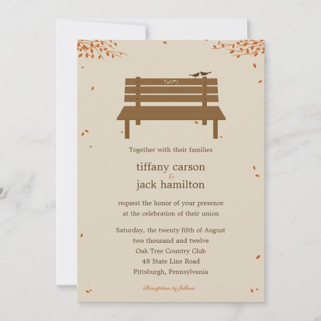 Our Bench Fall Wedding Invitation (Front)