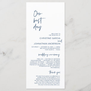 Our best day, Minimalist Navy Blue Wedding Program