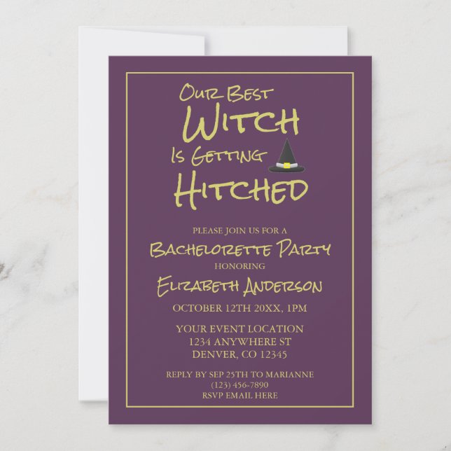 Our Best Witch Is Getting Hitched Bachelorette Invitation (Front)