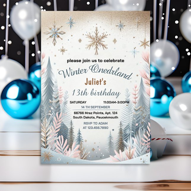 our blue girl snow Winter Onederland 13th birthday Invitation (Creator Uploaded)