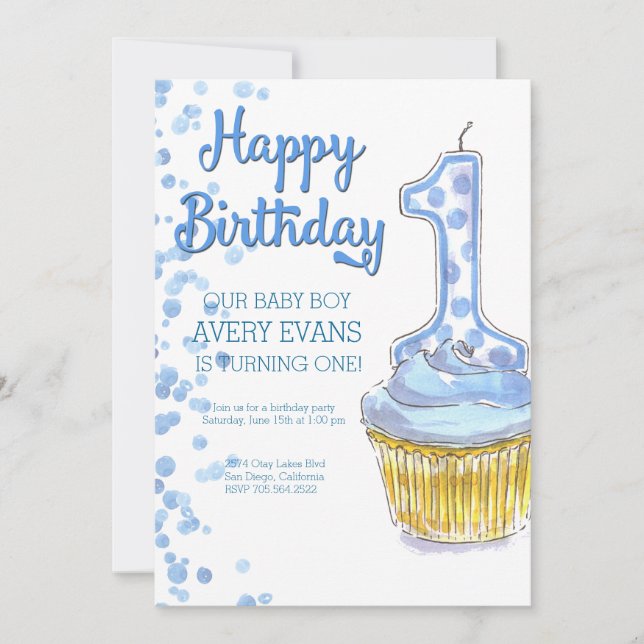 Our Boy is Turning One Blue Birthday Invitation (Front)