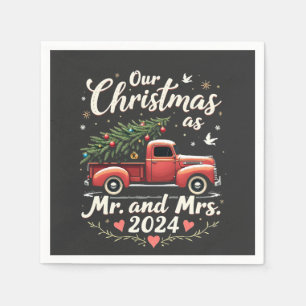 Our Christmas as Mr and Mrs 2024 Matching Couples Napkin