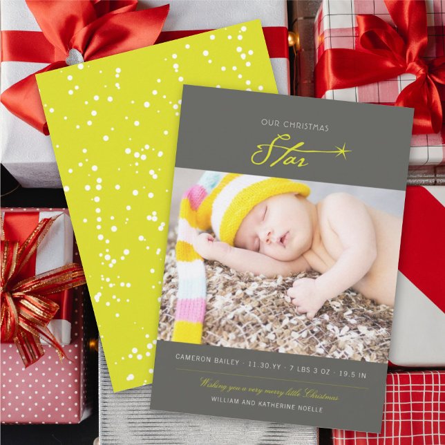 Our Christmas Star Stylish Baby Photo Modern Birth Holiday Card (Creator Uploaded)