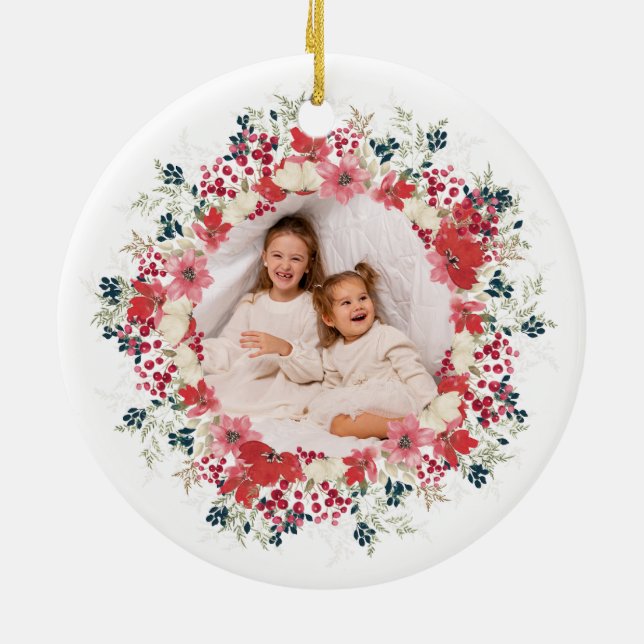 our christmas this year botanical photo ceramic ornament (Back)