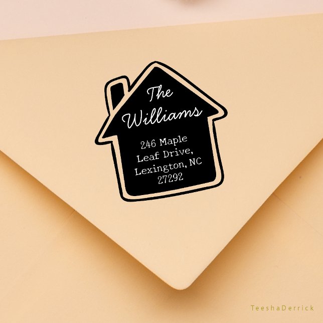 Our Cute New House Announcement Return Address Rubber Stamp (Our New House Announcement Cute Little Cottage or Wedding RSVP Return Address Rubber Stamp)