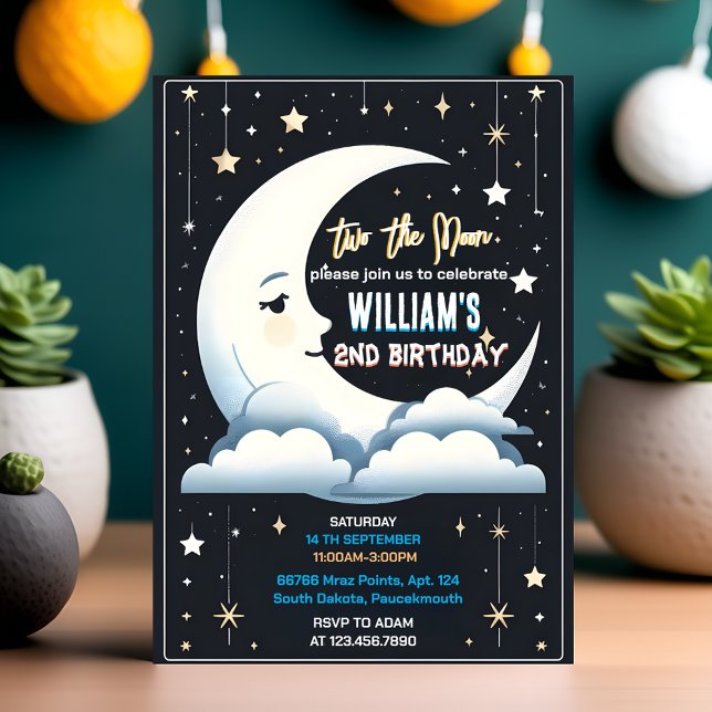 Our Cute Space night sky Two The Moon 2nd Birthday Invitation (Creator Uploaded)