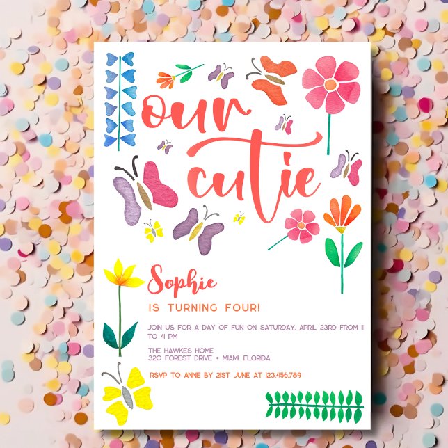 Our cutie is... fairy floral kids birthday invitation (Creator Uploaded)