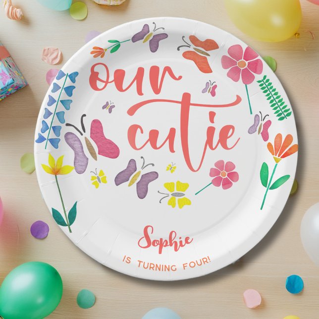 Our cutie is... meadow flowers birthday paper plate (Creator Uploaded)