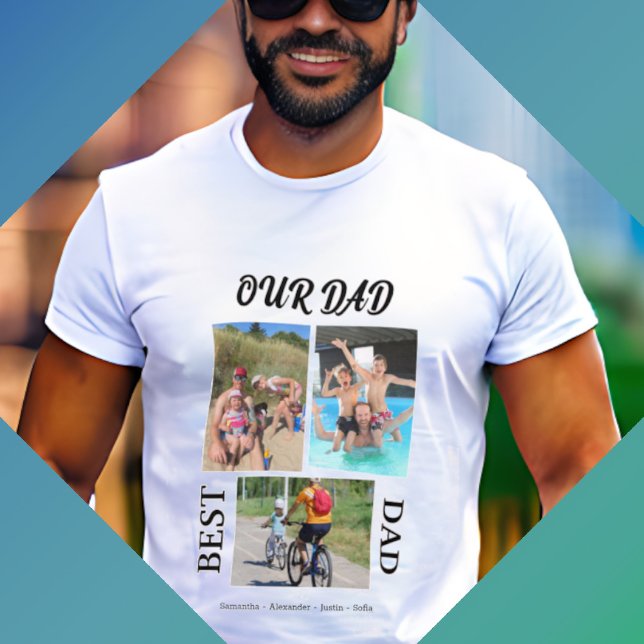 Our Dad Best Dad Photo Collage Personalise Fathers T-Shirt (Creator Uploaded)