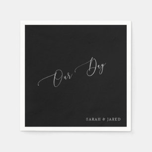 Our Day Custom B/W Wedding Cocktail Napkin