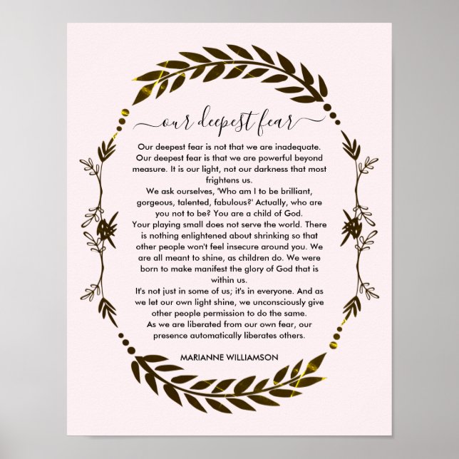 OUR DEEPEST FEAR Marianne Williamson Poster (Front)