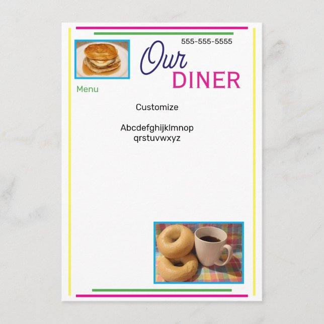 Our Diner Customised Menu (Front)