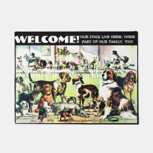 "OUR DOGS LIVE HERE" DOORMAT