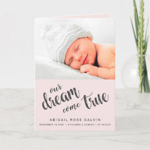 Our Dream Come True Four Photos Pink Girl Birth Announcement